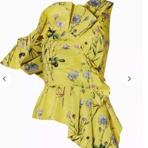 Self Portrait Size 6 Yellow Floral Printed Asymmetric Ruffled Top